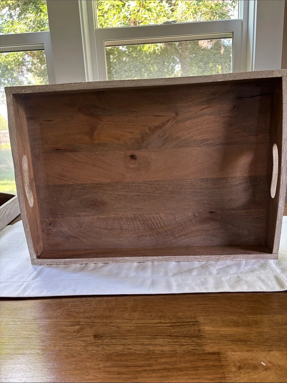 Wood Tray with Cutout Handles in Natural Brown - Home Bath Vanity Tray 20” New
